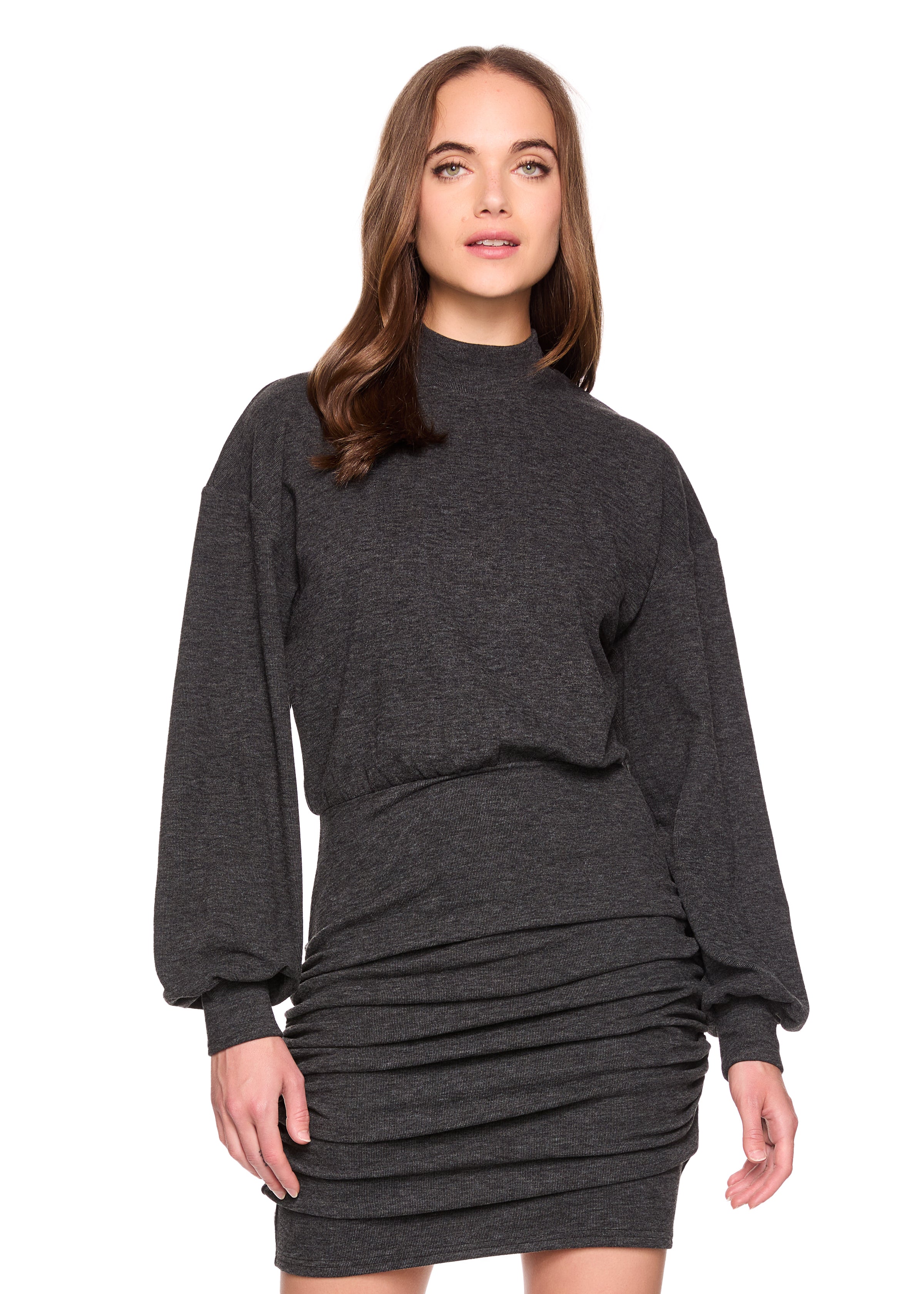 fleece mock neck gathered dress