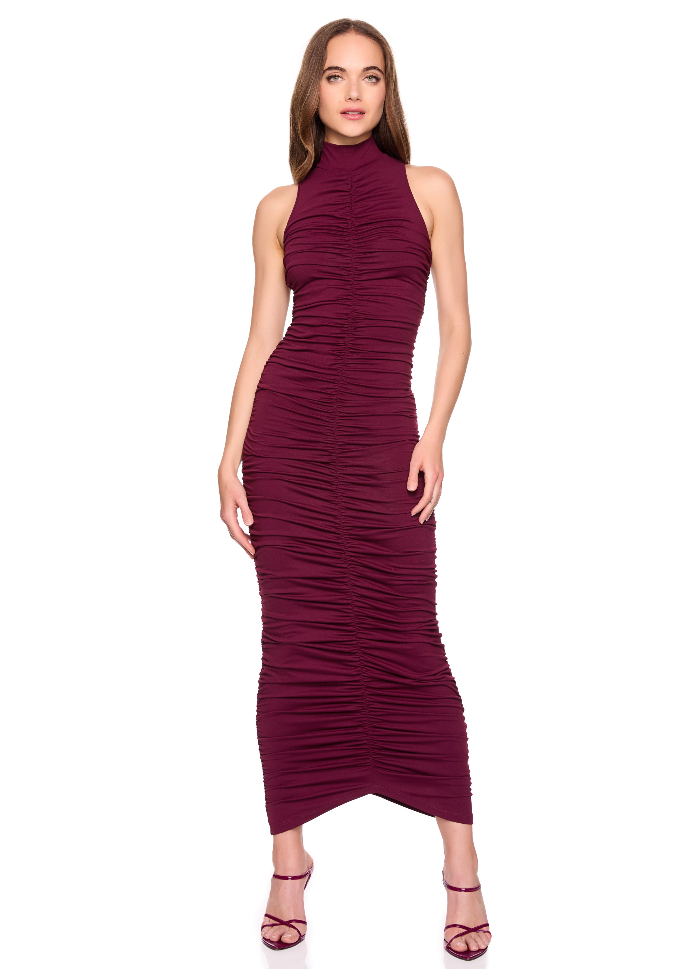 gathered mock center dress