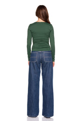 square neck gathered long sleeve top