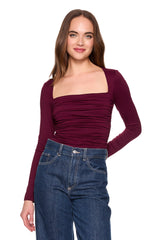 square neck gathered long sleeve top