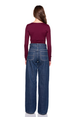 square neck gathered long sleeve top