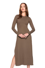 crew long sleeve side slit dress