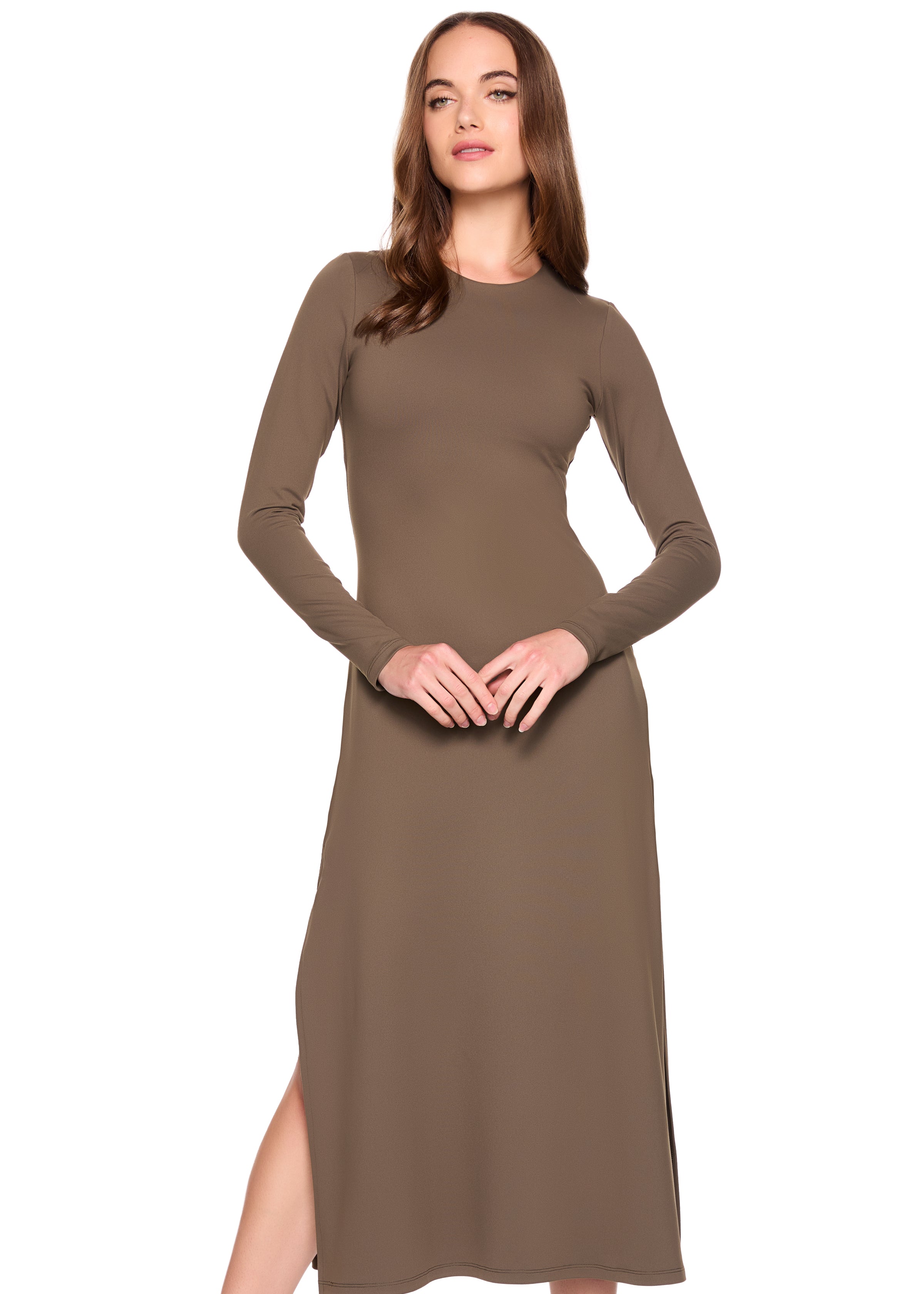 crew long sleeve side slit dress