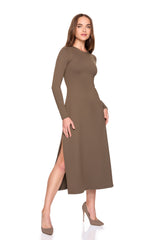 crew long sleeve side slit dress