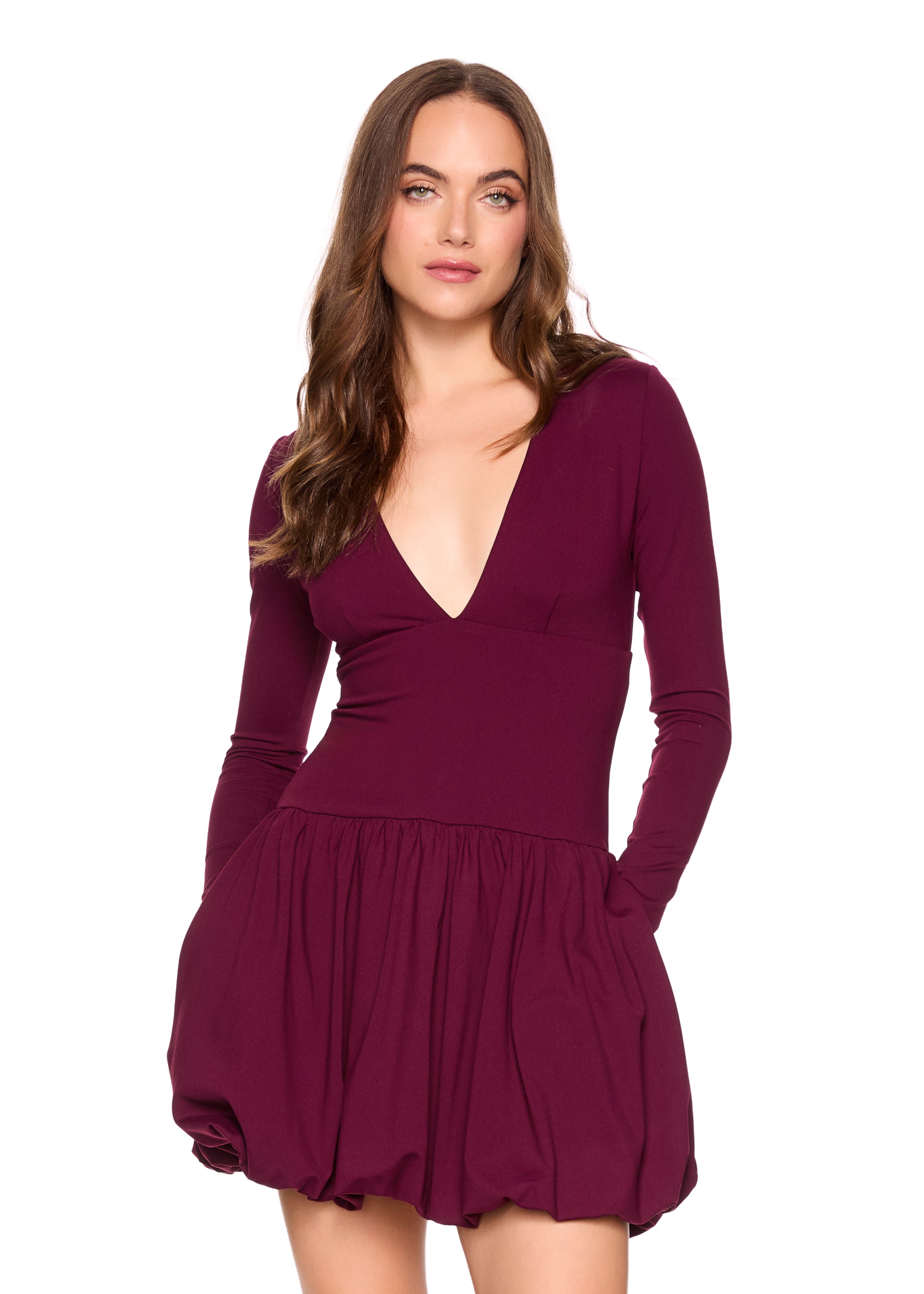 long sleeve bubble hem dress