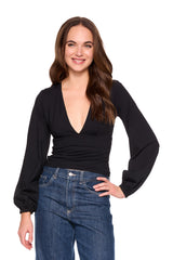 v neck bubble sleeve top