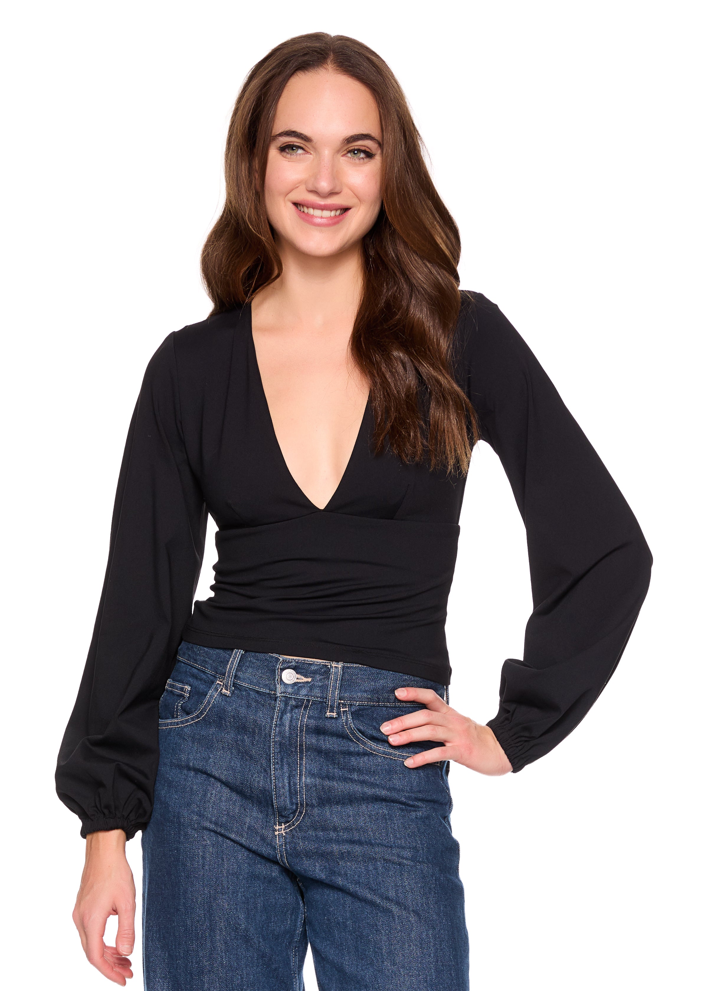 v neck bubble sleeve top