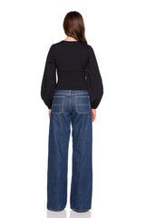 v neck bubble sleeve top