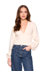 v neck bubble sleeve top