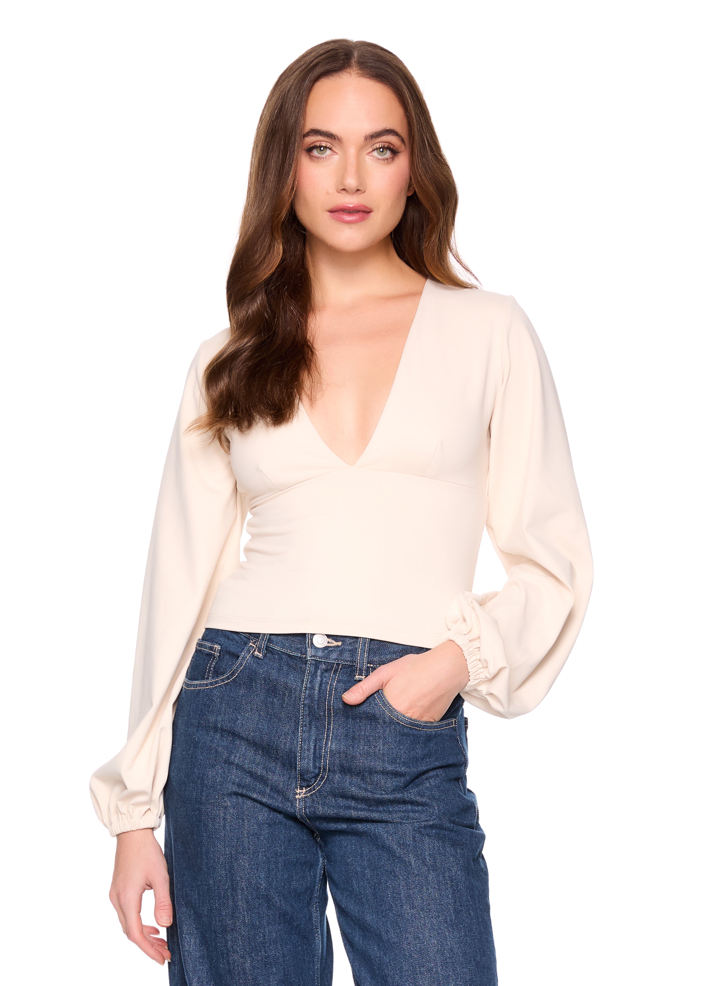 v neck bubble sleeve top