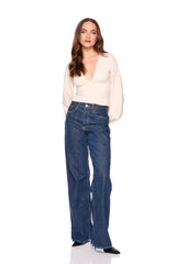 v neck bubble sleeve top