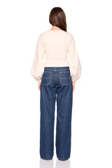 v neck bubble sleeve top