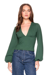 v neck bubble sleeve top