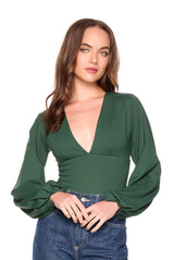 v neck bubble sleeve top
