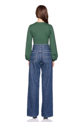 v neck bubble sleeve top