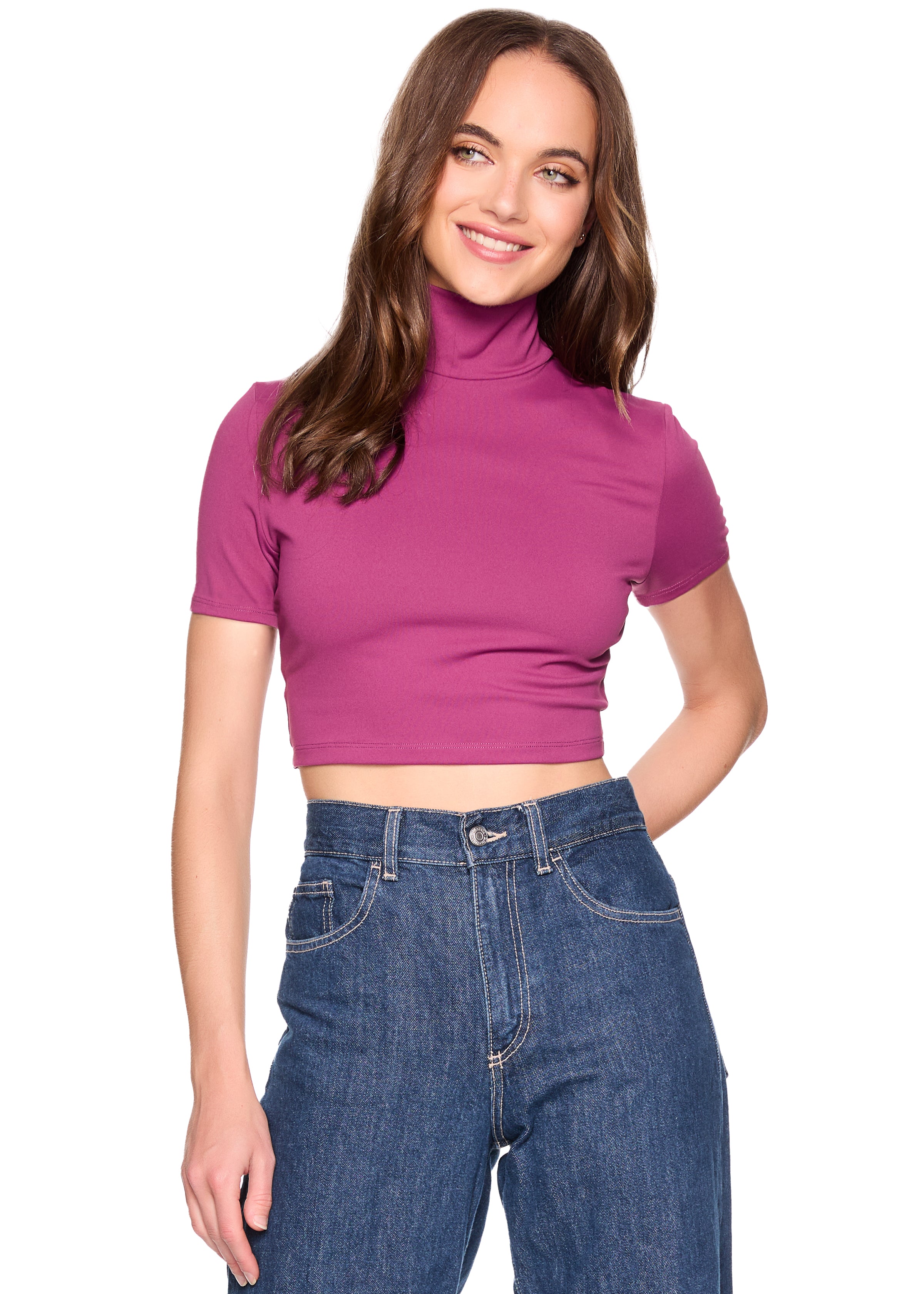 mock neck shot sleeve top