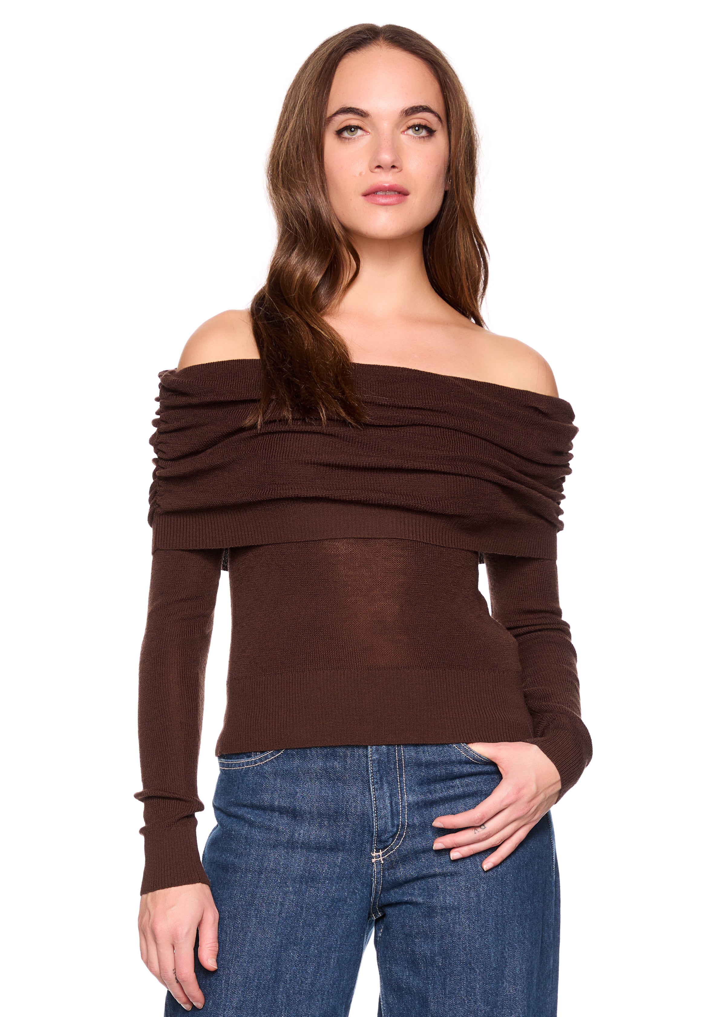 light merino off shoulder sweater
