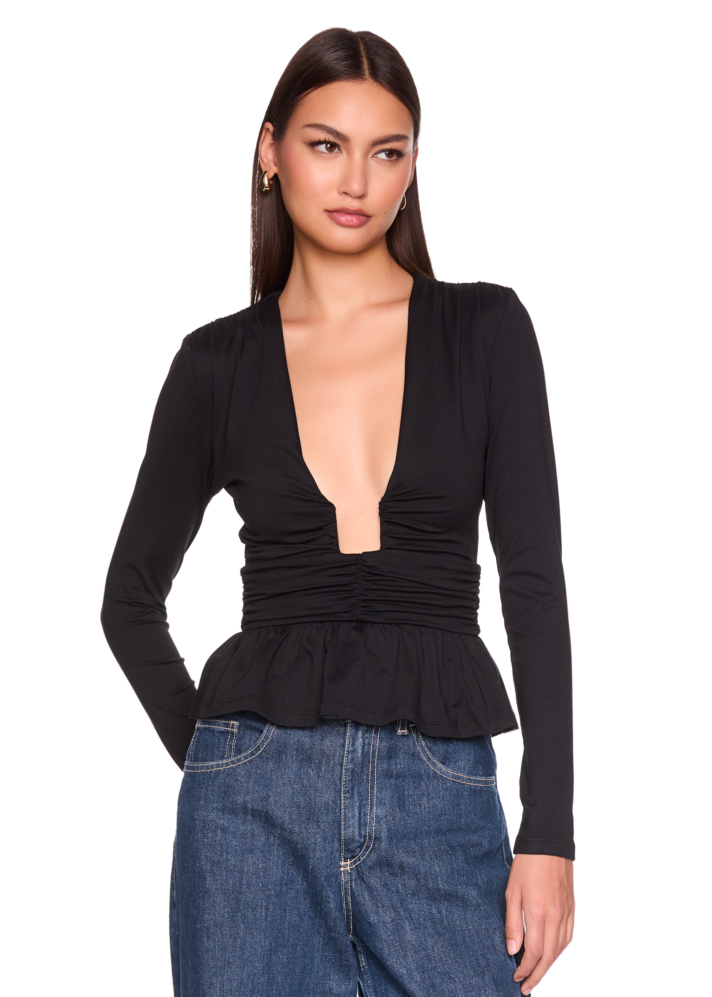 square wire long sleeve peplum top