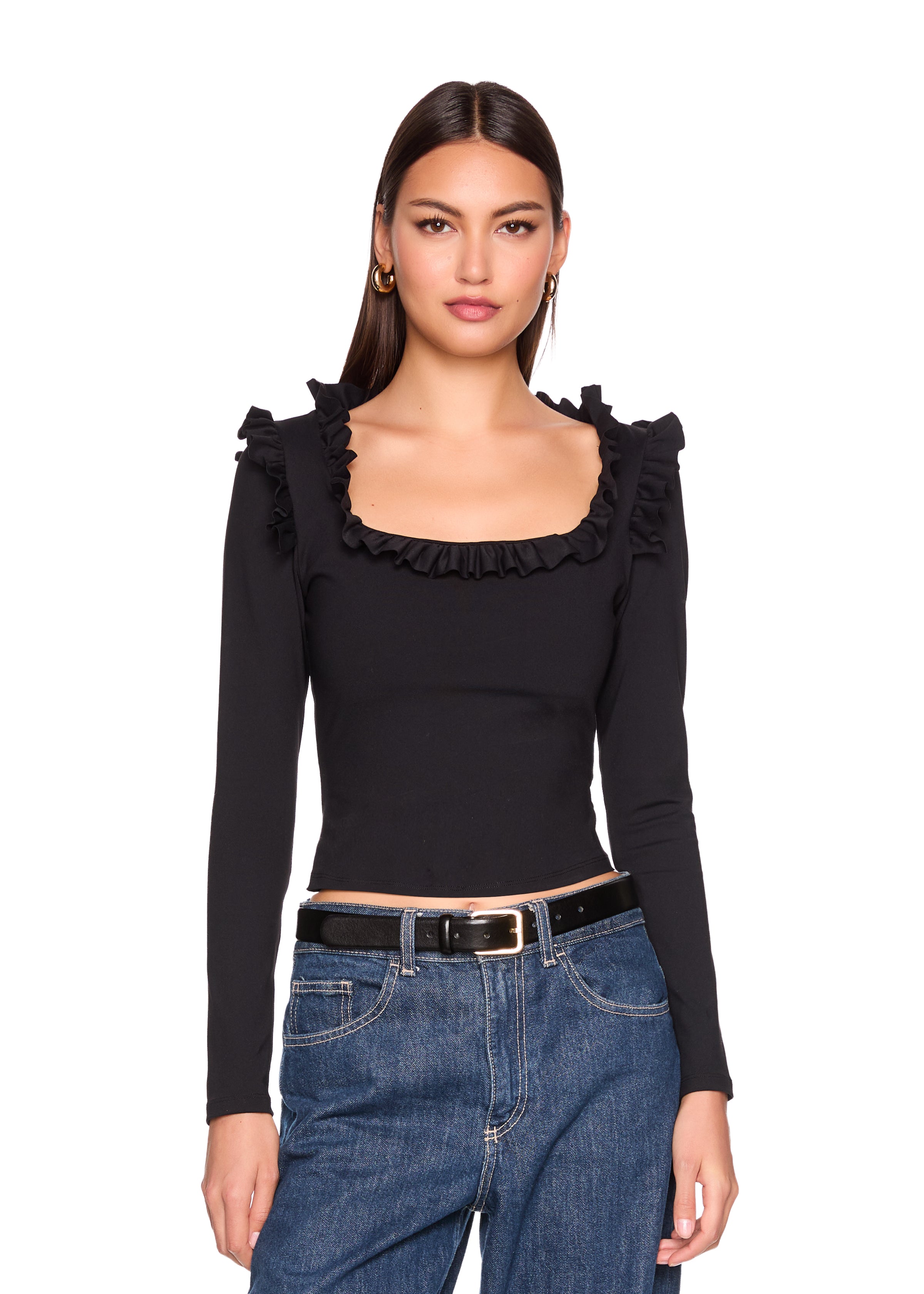 ruffle square long sleeve top