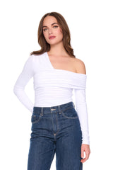 one arm off shoulder gathered top