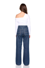 one arm off shoulder gathered top