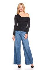 one arm off shoulder gathered top