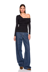 one arm off shoulder gathered top