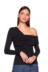one arm off shoulder gathered top