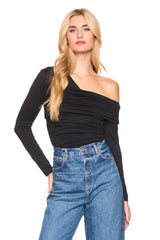one arm off shoulder gathered top
