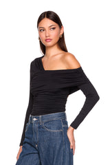 one arm off shoulder gathered top