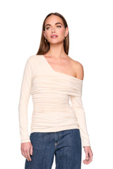 one arm off shoulder gathered top