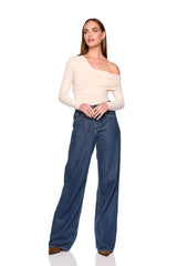 one arm off shoulder gathered top