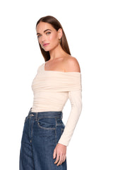 one arm off shoulder gathered top