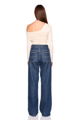one arm off shoulder gathered top