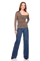 one arm off shoulder gathered top