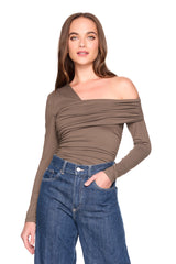 one arm off shoulder gathered top