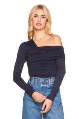 one arm off shoulder gathered top