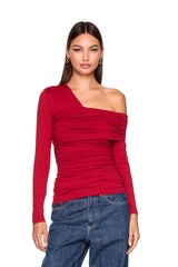 one arm off shoulder gathered top