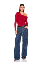 one arm off shoulder gathered top