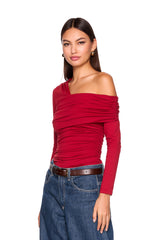 one arm off shoulder gathered top