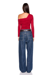 one arm off shoulder gathered top