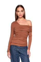 one arm off shoulder gathered top
