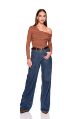 one arm off shoulder gathered top