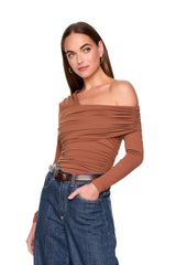 one arm off shoulder gathered top