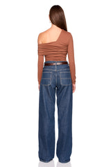 one arm off shoulder gathered top