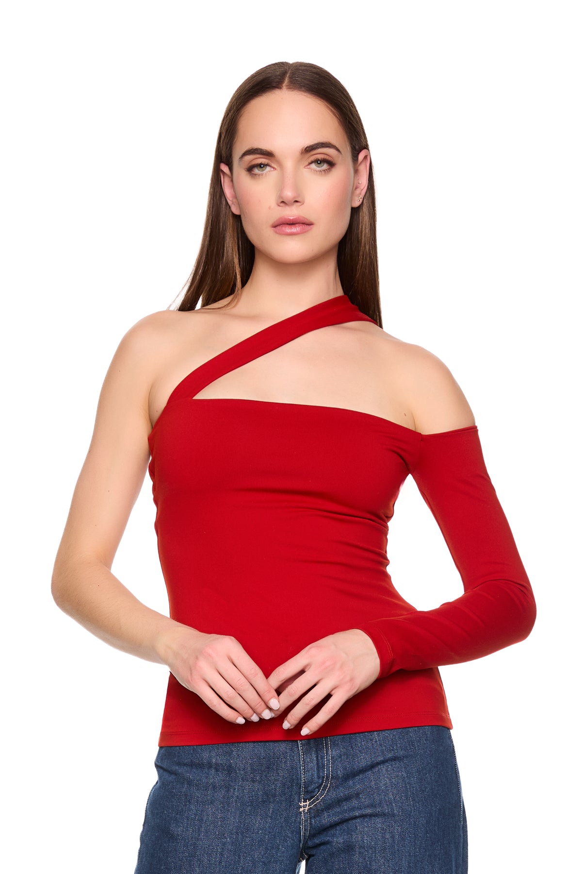 Haut Une épaule Parker En Soie Rouge - Taille S - Neuf Avec étiquettes, Style élégant