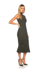 mock neck sleeveless trumpet midi dress