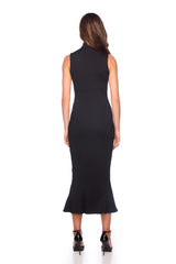 mock neck sleeveless trumpet midi dress