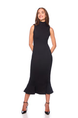 mock neck sleeveless trumpet midi dress