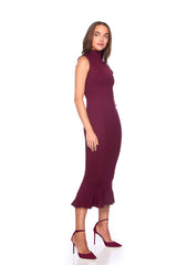 mock neck sleeveless trumpet midi dress